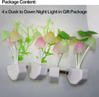 AUSAYE 4Pack Sensor LED Plug in Night Light for Adults Kids , Color Changing Cute Mushroom Flower Wall Lamp for Bedroom,Bathroom,Stairs,Kitchen,Corridor