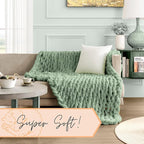Adyrescia Chunky Knit Blanket Throw | 100% Hand Knit with Jumbo Chenille Yarn (50"x60", Sage Green)