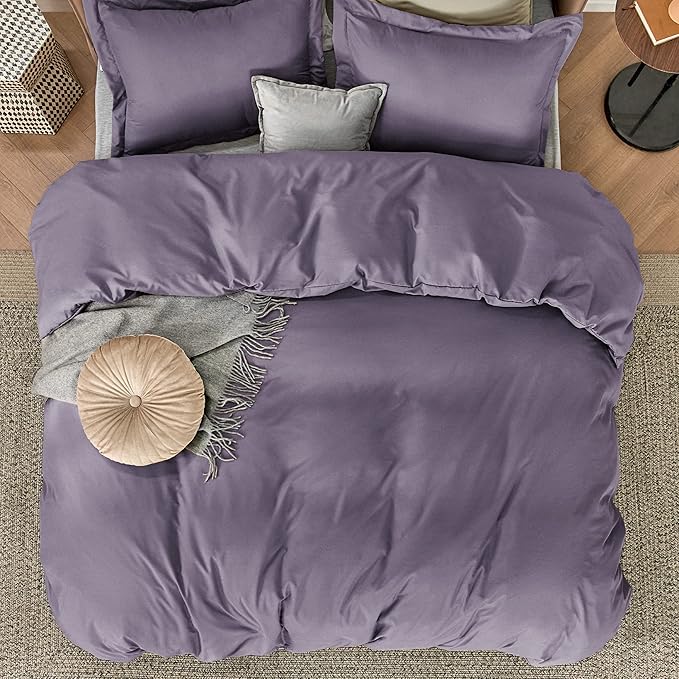 Bedsure Duvet Cover King Size - Soft Double Brushed Bedding Set for Kids & Adults, Zipper Closure, 3 Pieces, Includes 1 Duvet Cover (104"x90") & 2 Pillow Shams, NO Comforter, Grayish Purple