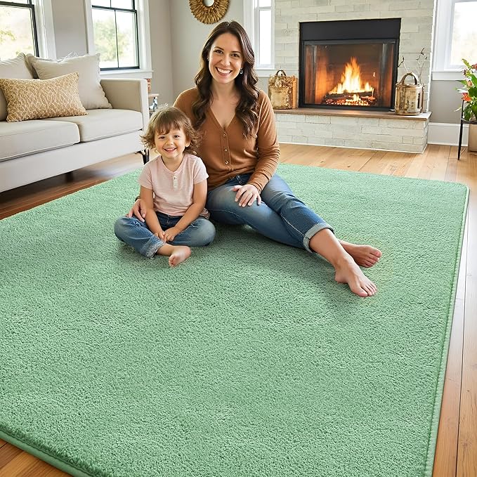 Keeko 4x6 Sage Green Area Rugs for Bedroom, Soft Modern Living Room Rug Indoor Non Slip Low Pile Washable Rug Fluffy Fuzzy Memory Foam Carpets Throw Rugs for Kids Nursery Classroom Dorm Room Decor