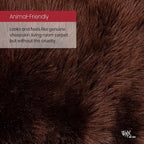 Silky Soft Faux Fur Rug, 2 ft. x 3 ft. Brown Fluffy and Shaggy Sheepskin Carpet for Living Rooms, Bedroom, Kid's Room, or Nursery, Home Décor Accent, Machine Washable with Non-Slip Backing