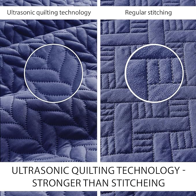 IR Imperial Rooms Twin Quilt Bedding Set Size (68” x 86”) + 1 Pillow Shams (20” x 26” + 2”) - 2 Pcs All Season Lightweight Reversible Microfiber Coverlet Embossed Quilt Bedspread (Navy)