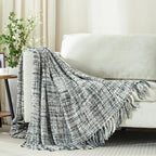 Multi-Color Grey Cable Woven Throw Blanket for Couch,50"X60" Boho Style Textured Blankets for Home Decor,Super Soft Warm Cozy Chunky Blanket with Decorative Tassels for Bed and Sofa