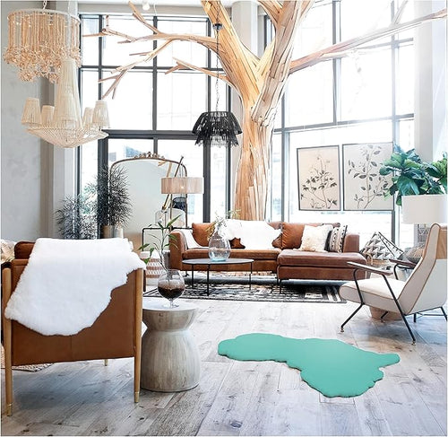 Africa Map Faux Fur Area Rug &Throw- Client Call it Impactful Gift -Teal -3x3 ft