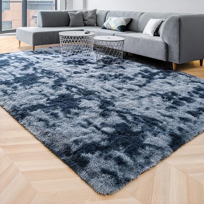 ISEAU 4x6 Area Rug for Living Room, Dark Blue Abstract Rugs for Bedroom, Dorm, College, Apartment, Soft Shaggy Carpets, Machine Washable Mats, Under Bed, On Nursery Floors Mat, Boys, Girls Room Carpet