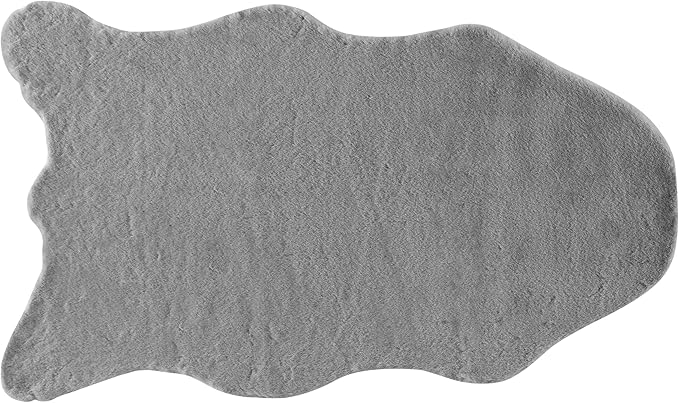 Walk on Me Faux Rabbit Area Rug - Plush, Fur Skin, Sheepskin, Suede Hide, 100% Polyester, Washable Animal Rug - Extreme Comfort, Softness, Stylish - Living Room & Dining Area (24"x39", Silver/Gray)