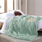 Chunky Knit Blanket Throw - 100% Hand Knitted Chunky Soft Throw Blanket for Couch, Thick and Warm Blanket for Winter, Dark Green, 50x60 Inches