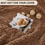 L'AGRATY Chunky Knit Blanket Throw: 80''x90'' Chenille Chunky Knitted Throw Blanket for Bed Couch - Handmade Thick Big Cable Knit Blanket - Large Chunky Crochet Rope Blanket for Home Decor(Brown)