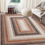 RUGSREAL Large Living Room Area Rug 10x13 Braided Washable Rug Non Slip Bedroom Carpet Stain Resistant Dining Room Throw Rug Braid Printed Farmhouse Accent Area Rug for Home Decor Office, Brown/Rust