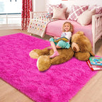 ISEAU Fluffy Rug Carpets Soft Shaggy Area Rugs Indoor Floor Mats for Kids Room Fuzzy Carpet Comfy Cute Nursery Mat Bedside Rug for Boys Girls Bedroom Living Room Home Decor Mat, 3ft x 5ft, Hot Pink