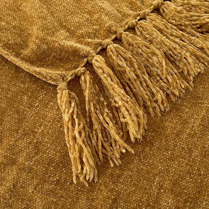 Chenille Throw Blanket for Couch with Tassels,50"X60" Soft Cozy Lightweight Knitted Boho Decorative Blankets for Bed and Sofa,Yellow