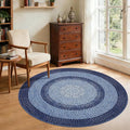 Modern Bordered Round Area Rug 4ft Washable Bedroom Circle Rugs Non Slip Stain Resistant Dining Room Round Throw Carpet Contemporary Circle Mats for Living Room Kitchen Nursery, Navy