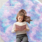 OLANLY Purple Rainbow Round Rugs for Bedroom - Machine Washable, 4x4 Feet Circle Area Rugs for Living Room, Soft and Fluffy Shaggy Carpet for Girls and Boys, Nursery Rooms, Dorms, Home Decor Aesthetic
