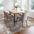 8x8 Square Living Room Area Rug – Washable Modern Neutral Abstract Indoor Rug for Bedroom, Dining Room, Kitchen – Non-Slip Soft Low-Pile Floor Carpet (Brown Beige,8x8)
