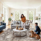 7x7 Area Rug Square Washable – Non-Slip Soft Indoor Carpet for Dining Room Living Room Kitchen Bedroom – Modern Abstract Neutral Low-Pile Accent Rug (Brown Beige, 7x7)