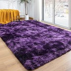 Softlife Dark Purple Area Rug for Bedroom, Fluffy Shag Plush Shaggy 4x6 Rugs for Living Room Girls Kids, Throw Soft Fuzzy Tie Dyed Small Carpet for Dorm Bedside Ultra Cozy Non-Slip Indoor Decor
