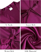 Vlazom Womens Kimono Robes Dressing Gown Satin Bathrobe Nightdress Short Style Bridal Robe