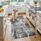 3x4 Washable Entryway Rug – Non-Slip Modern Abstract Small Area Rug for Kitchen, Bedroom, Bathroom – Soft Low-Pile Thin Indoor Door Mat（Black Grey, 3x4）