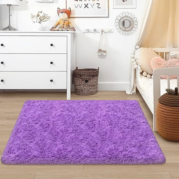 Fluffy Rugs for Bedroom Living Room 3x5 Purple Shaggy Area Rug Soft Plush Fuzzy Fur Throw Carpets Kids Rug for Nursery Girls Room Dorm Home Decor Aesthetic