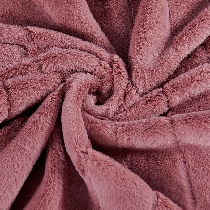 Striped Throw Blanket and Pillow Covers Set (No Inserts) for Couch and Bed, Plush Warm Lightweight Fuzzy Faux Fur Blanket for All Seasons (50" x 60", Dusty Rose)