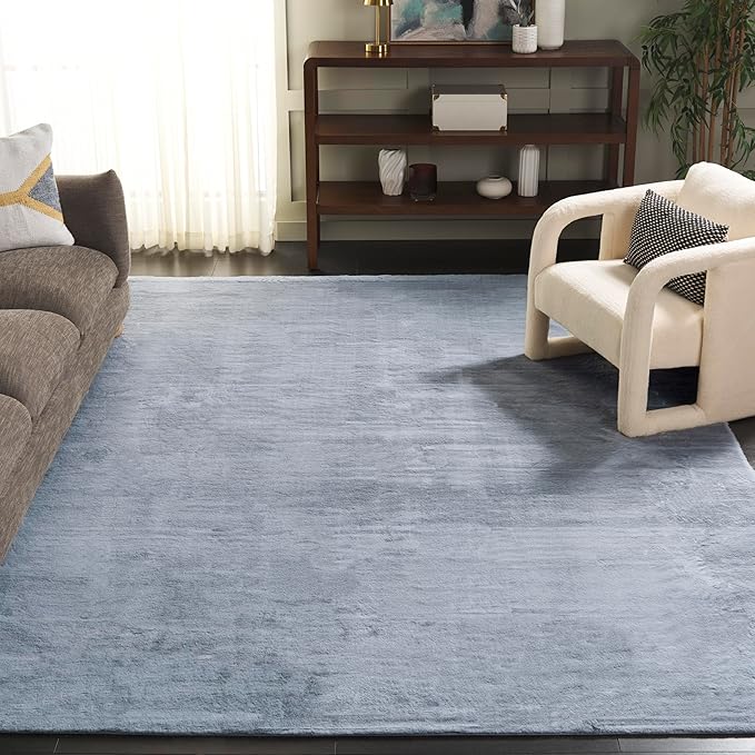 SAFAVIEH Washable Rug Faux Rabbit Fur Shag Collection - 8' x 10', Silver, Slip Resistant & Easy Cleaning, Ideal for Living Room, Bedroom, Dining Space (FRF976G)