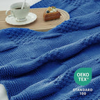 Amélie Home Knit Throw Blanket, Soft Chenille Cozy Breathable Checkered Chunky Decorative Blanket for Couch, Bed & Sofa, French-Inspired Lightweight Warm Gift for Women, Royal Blue, 50"x60"
