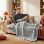 Amélie Home Chunky Knit Throw Blanket for Couch, Soft Chenille Handmade Crochet Throw Rope Knot Blanket for Children, 40"x50", Light Grey
