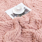 WESHIONGOO Chunky Knit Blanket Throw 50"×60" Knitted Throw Blankets for Couch Bed Fluffy Soft Blanket with Jumbo Chenille Yarn Thick 100% Handmade(Pink)