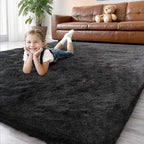 Shag Black Rug, 4x6 Area Rug for Dorm Bedroom Living Room, Non-Slip Ultra Fluffy Soft Area Rugs for Kids Room, Girls Room, Study, Office, Playroom, Easy to Clean, Modern Carpet Décor