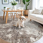 6ft Washable Kitchen Round Rug: Non-Slip Modern Circle Area Rug for Living Room,Dining Room,Under Table – Abstract Neutral Low Pile Soft Circular Carpet (Brown Beige,6x6)
