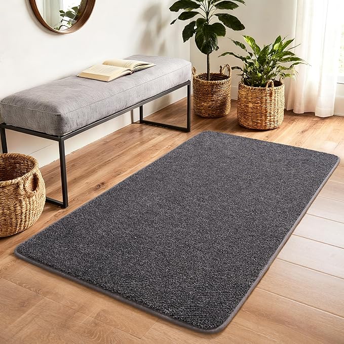 Keeko 2x4 Area Rugs for Living Room, Soft Modern Memory Foam Bedroom Rug Washable Indoor Rug Low Pile Minimalist Non Slip Carpet for Kids Nursery Dorm Room Home Decor Dark Grey