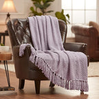 Chanasya Premium Textured Knit Throw Blanket with Tassels - Soft, Cozy Blanket for Couch, Bed, Living Room - 50" x 65” - Misty Lilac