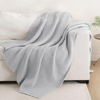 Whale Flotilla Chunky Knit Throw Blanket for Couch and Bed, Light Grey Decorative Cozy Fleece Blanket, Reversible Soft Fuzzy Woven Throws, 50x60 Inch