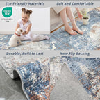 4x8 Washable Indoor Entryway Rug – Non-Slip Rubber Backed Floor Mat for Kitchen, Hallway, Bedroom – Modern Abstract Low-Pile Thin Wide Carpet Runner for Bathroom, Living Room, Office (Blue Rust, 4x8)