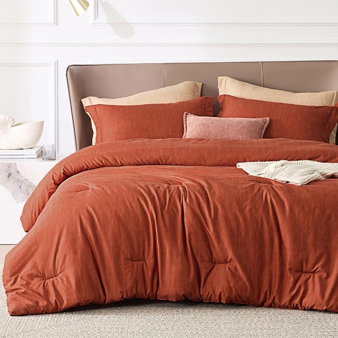 Bedsure King Size Comforter Set - Burnt Orange Soft Bedding for All Seasons, Cationic Dyed Bed Set, 3 Pieces, 1 King Size Comforter (104"x90") and 2 Pillow Shams (20"x36"+2")