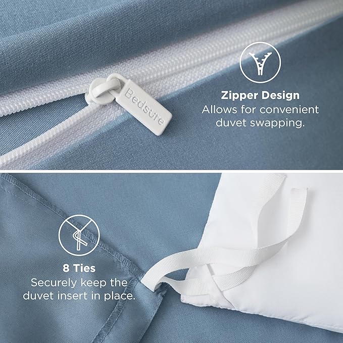 Bedsure Duvet Cover Oversized Queen Size - Soft Double Brushed Bedding Set for Kids & Adults, Zipper Closure, 3 Pieces, Includes 1 Duvet Cover (98"x98") & 2 Pillow Shams, NO Comforter, Mineral Blue