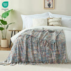 Multi-Color Pink Blue Cable Woven Throw Blanket for Couch,60"X80" Boho Style Textured Blankets for Home Decor,Super Soft Warm Cozy Chunky Blanket with Decorative Tassels for Bed