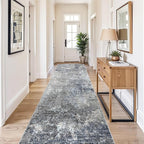 4x10ft Extra Wide Hallway Rug – Non-Slip Washable Large Carpet Runner for Kitchen, Indoor Entryway, Modern Abstract Low-Pile Thin Floor Mat for Bedroom, Living Room, Dining Room (Blue Grey,4x10)