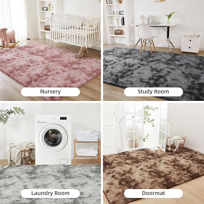 Litanika 5x8 Shag Area Rug for Living Room Bedroom, Tie-Dyed Dusty Pink High Pile Soft Plush Shaggy Furry Bedside Playroom Dorm Carpet, Non-Slip, Non-Shedding Modern Indoor Floor Rug