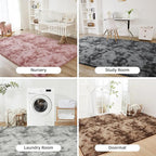 Litanika 4x6 Shag Area Rug for Living Room Bedroom, Tie-Dyed Dusty Pink High Pile Soft Plush Shaggy Furry Bedside Playroom Dorm Carpet, Non-Slip, Non-Shedding Modern Indoor Floor Rug