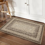 RUGSREAL Entryway Rug 2x3 Small Bedside Throw Mat with Rubber Backing Machine Washable Living Room Rug Non Slip Bathroom Mat Stain Resistant Braided Print Carpet for Dining Room Kitchen Hallway, Camel