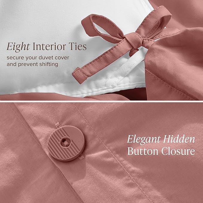 Bare Home 100% Organic Cotton California King Duvet Cover Set - Crisp Percale Weave - Lightweight & Breathable - Cooling Duvet Cover Set (Cal King, Dusty Rose)