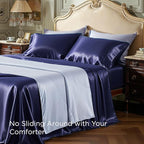 Bedsure Satin Sheets King Size - 4 Piece Silky Bedsheets with Elastic Corner Straps and 15 Inches Deep Pocket Fitted Bedsheet,1 Flat Sheet, 2 Satin Pillowcases, Good for Hair & Skin (King, Navy)