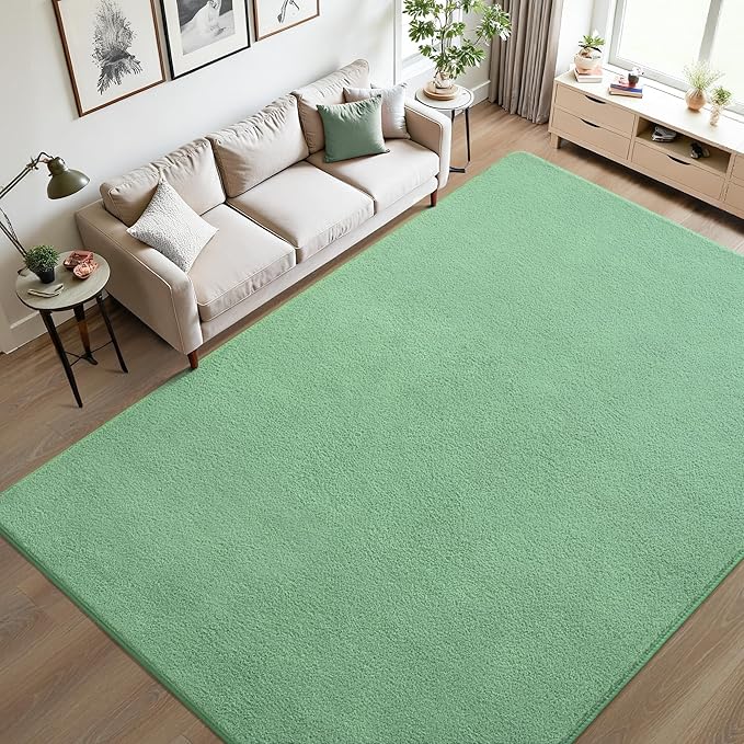 Keeko 5x7 Sage Green Area Rugs for Bedroom, Soft Modern Living Room Rug Indoor Non Slip Low Pile Washable Rug Fluffy Fuzzy Memory Foam Carpets Throw Rugs for Kids Nursery Classroom Dorm Room Decor
