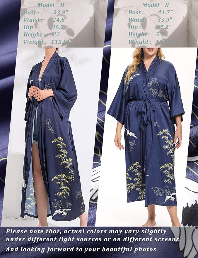 Aensso Long Soft Lightweight Silky Kimonos Robes for Women, Luxury Japanese Floral Womens Kimono Robe