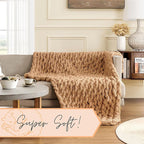 Adyrescia Chunky Knit Blanket Throw | 100% Hand Knit with Jumbo Chenille Yarn (50"x60", Caramel Brown)