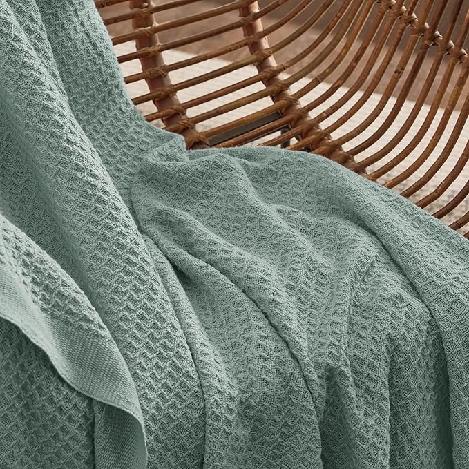 Bedsure Gentlesoft 100% Cotton Blanket Queen Size for Bed - Cooling Breathable and Soft for Spring Summer, Thick Cozy Waffle Weave Blanket Gifts for Women, Sage Green, 90x90 Inches