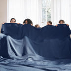 Bedsure Gentlesoft 100% Cotton Big Blanket Oversized King for Bed - Large Breathable Thick Cooling Waffle Weave Blanket for Summer, Couch Cover, Navy, 120x94 inches