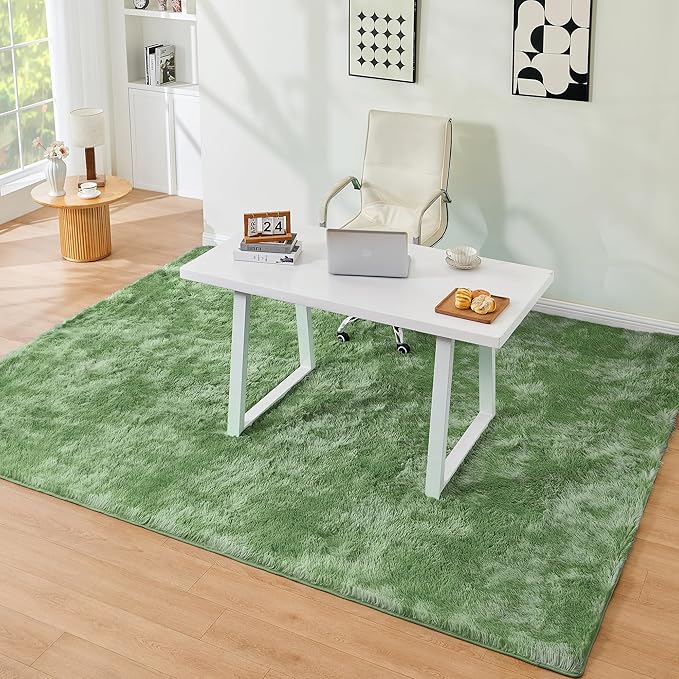 Litanika 3x5 Fluffy Shag Faux Fur Area Rug for Living Room Bedroom, Tie-Dyed Army Green High Pile Soft Plush Shaggy Furry Bedside Playroom Dorm Carpet, Non-Slip, Non-Shedding Modern Indoor Floor Rug