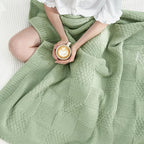 Amélie Home Knit Throw Blanket, Soft Chenille Cozy Breathable Checkered Chunky Decorative Blanket for Couch, Bed & Sofa, French-Inspired Lightweight Warm Gift for Women, Sage Green, 50"x60"